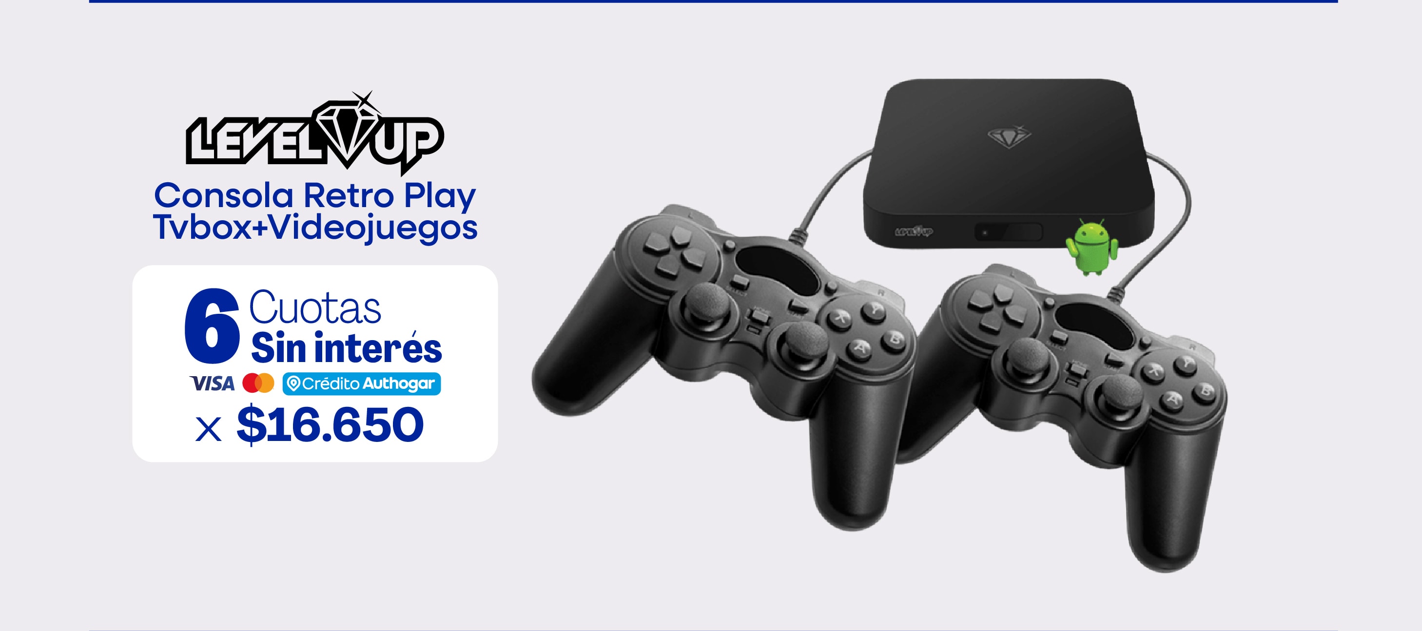 LEVEL UP Consola Retro Play Tvbox+Videojuegos 6 Cuotas Sin interés VISA Crédito Authogar $16.650